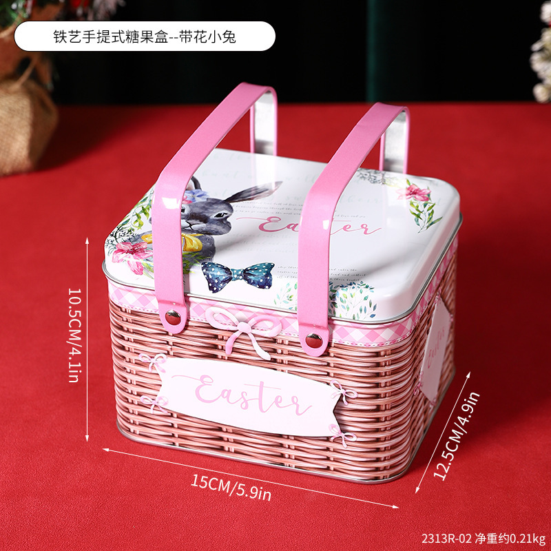 2313R-02 Wrought Iron Handheld Candy Box - Flower Bunny Design