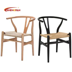 Düşük fiyat ahşap sandalye Yi geri Wishbone sandalye yemek odası Cafe restoran mobilya kül meşe masif ahşap sandalye