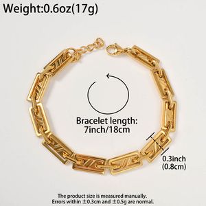 Fashionable Solid Wide Rectangular <b>Engraved</b> Mirror Smooth Vintage Reflective Refined Unisex Stainless Steel 18K Gold Trendy - Product Image 6