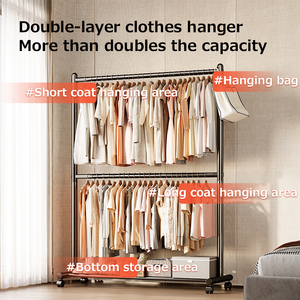 Porte-manteau moderne en métal à double couche Cintre Séchoir à vêtements Étagère à chaussures pour salon chambre à coucher - Product Image 2