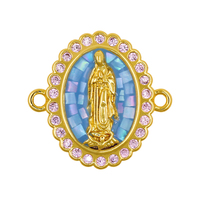 Médaille de Notre-Dame de Guadalupe à bords festonnés avec incrustation mosaïque et bordure en pierres facettées pour connecteur de bracelet