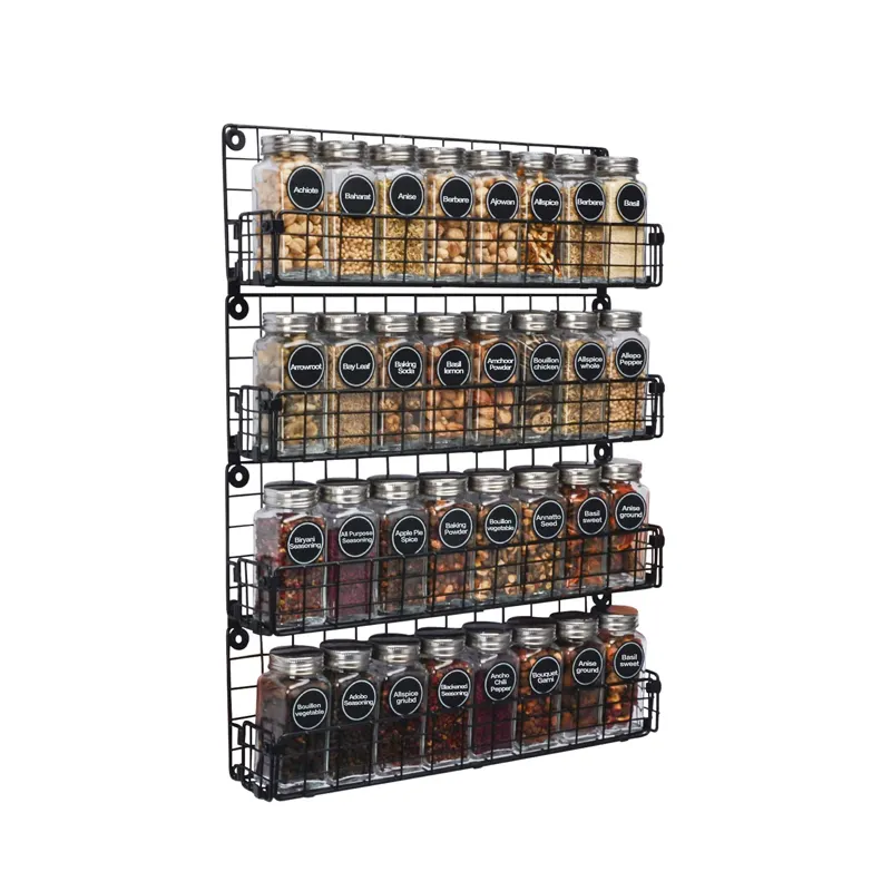 4 Tier Stackable Iron Wire Hanging Spice Shelf Storage Racks Wall Mounted Spice Rack Organizer