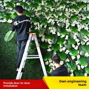 Parete Vegetale Artificiale con Piante Verdi e Sfondo Rosso, Decorazione in Plastica Effetto Prato per Ingresso, Stile Semplice - Product Image 3