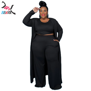 Hot Selling Products 2025 Stylish Fashion Casual Solid Color <b>Plus</b> <b>Size</b> Women Clothing 3 Piece Sets - Product Image 1