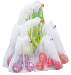 批发可重复使用的抽绳蔬菜水果网袋