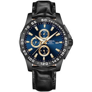 Reloj con correa de cuero multifunción completamente automático a la moda para hombre calendario resistente al agua luminoso fase lunar de lujo analógico - Product Image 1