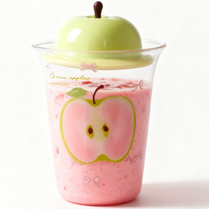 أواني زجاجية خضراء لطيفة بنمط تفاح كوب زجاجي بغطاء على شكل تفاحة تصميم مبتكر بعقدة فراشية هدية منزلية - Product Image 5