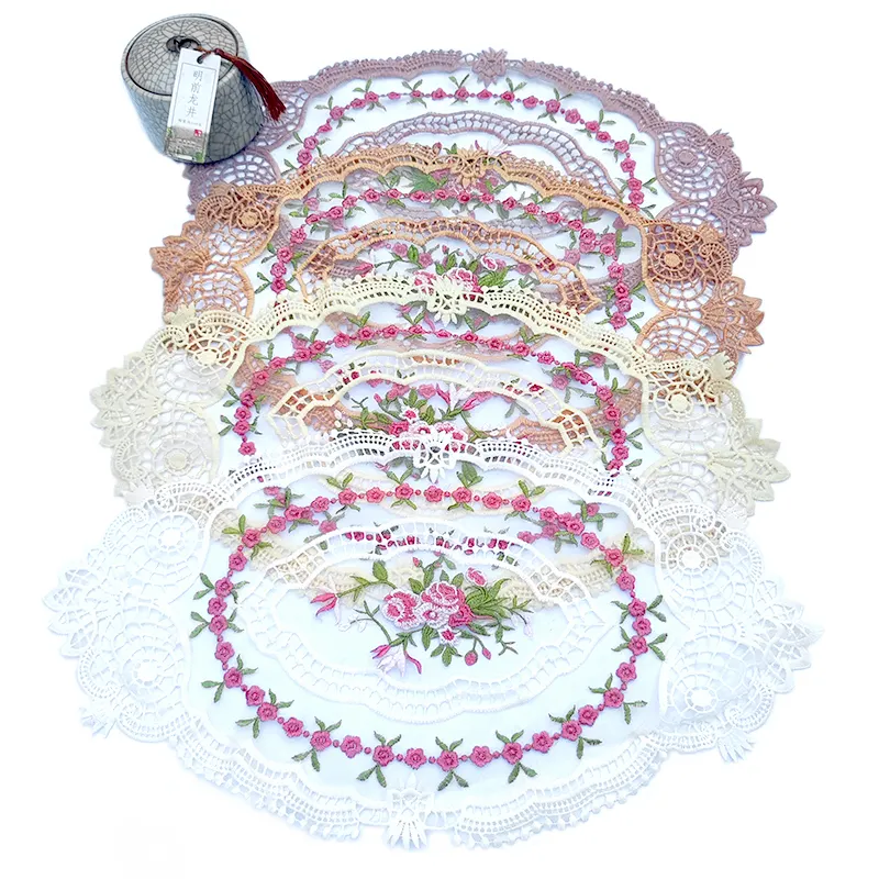 lace coaster embroidered placemat decoration colours oval tablecloth Transparent net cloth decoration props Upholstery for sofa