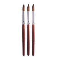Pinceau à ongles rond en acrylique classique avec manche en bois rouge, 100% poils de Kolinsky Sable, logo personnalisé pour salon de manucure professionnel
