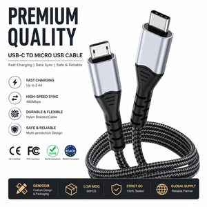 Cable USB C a Micro USB LUNG KAY, Carga Rápida de 3A, Sincronización de Datos de 480 Mbps, Núcleo de Cobre Puro, Carcasa de Aluminio con Trenzado de Nailon para Laptop - Product Image 1