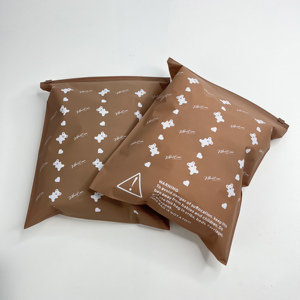 Custom Brown & Coffee Zipper Bags with Cute Bear & Heart Print - Packaging Pouches for Clothing & Retail - Product Image 4