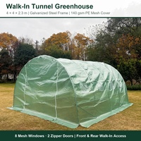 Serre tunnel dôme autoportante 400x400x230cm avec structure en acier galvanisé, couverture en filet PE et 2 portes zippées pour jardin potager