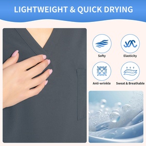 Uniforme de gommage gris Stretch Comfort Healthcare Design unisexe à manches courtes pour l'entraînement, les stages et les tâches quotidiennes. - Product Image 3
