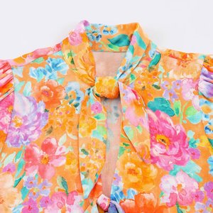 Camisa de Playa Personalizada 2026 para Mujer, Manga Corta, con Lazo, Blusa de Resort, OEM/ODM por Fábrica China, Top Casual Estampado Vintage - Product Image 3