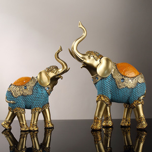 <b>Elephant</b> Figurine Resin Blue Gold Decorative Pair For Living Room Wedding <b>Gift</b> - Product Image 1