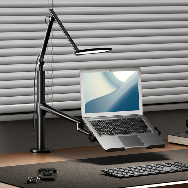 LCD Monitor Desk Mount Bracket with Swivel Stand Arm and Working Lamp Desktop Monitor or Laptop Stand
