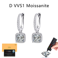 Boucles d'oreilles pendantes en moissanite taille princesse D VVS1, en argent S925, avec halo, couleur D, bijoux en moissanite, vente en gros pour femmes, cadeau