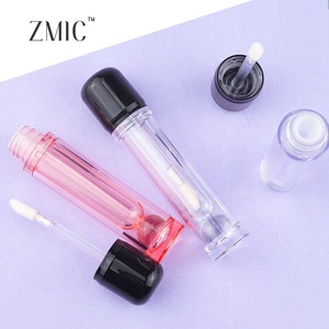 <span class=keywords><strong>Tube</strong></span> de brillant à lèvres transparent rose clair avec bouchon à vis noir, applicateur en PETG transparent, emballage cosmétique vide en gros - Product Image 3
