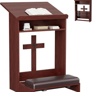 <b>Wooden</b> Prayer <b>Bench</b> With Cross Design And <b>Storage</b> Shelf For Church Or Home Use - Product Image 1