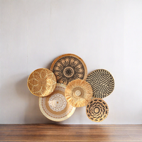 Keranjang Gantung Dinding Dekoratif Anyaman Rotan Alami BOHO, Tempat Buah & Tanaman, Set Dekorasi Seagrass