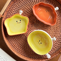 Mini-assiettes en céramique mignonnes en forme de pain de dessin animé et de citrouille, petites assiettes à sauce et à accompagnements avec poignée unique pour la maison, le petit-déjeuner et le café