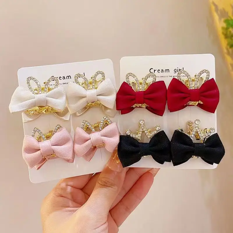 Wholesale Children Lace Pearl Ribbon Bow With Barrette Hair Clip Veil Crown Hair Clip Handmade Bow For Hair accessories