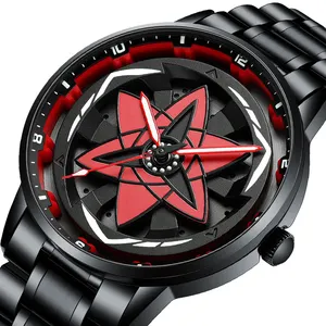 Cool Anime Sharingan Wrist Watch For Men Luminous Hands Rotating 3D Car Wheel Alloy Case Quartz Watches For Teen