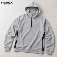 Sweat-shirts et sweats à capuche pour hommes personnalisés en gros, gris chiné, demi-zip, avec panneau latéral noir et motif lettres, en polycoton, style sportif athlétique