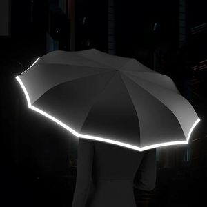 Parapluies inversés automatiques pliables en trois sections avec bordure réfléchissante, promotionnels et économiques, pour sac à dos, vente en gros - Product Image 1