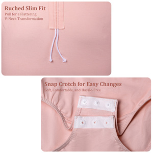 Justaucorps de ballet pour filles avec entrejambe à boutons-pression, justaucorps de danse à col en V froncé réglable, justaucorps de gymnastique 92,8 % coton pour tout-petits/enfants - Product Image 5