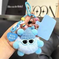 Mignon porte-clés et pendentif en peluche de fourrure de lapin Rex en forme de boule de charbon pour sacs d'école et clés de voiture