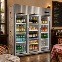 Congélateur vertical à triple porte vitrée, commande numérique, refroidissement par air, vitrine transparente pour supermarché