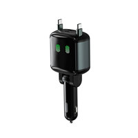Chargeur de voiture rétractable GC25 65W, 4 ports, double câble Type C intégré, charge rapide, adaptateur allume-cigare pour ordinateur portable et téléphone
