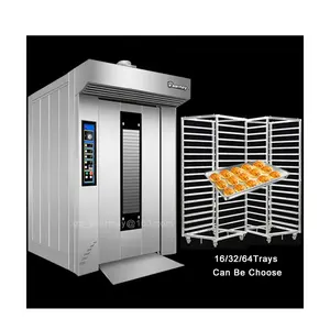 commercial 16/ 32 / 64 trays comercial electric/gas/diesel rotary oven fully automatic stainless steel rotary oven for sale