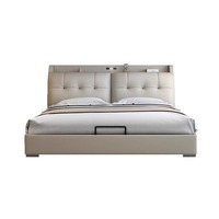 Lit de rangement multifonctionnel moderne en cuir Napa crème et structure en pin, style minimaliste italien, rembourré doux, disponible en 1,8 m double et 1,5 m simple