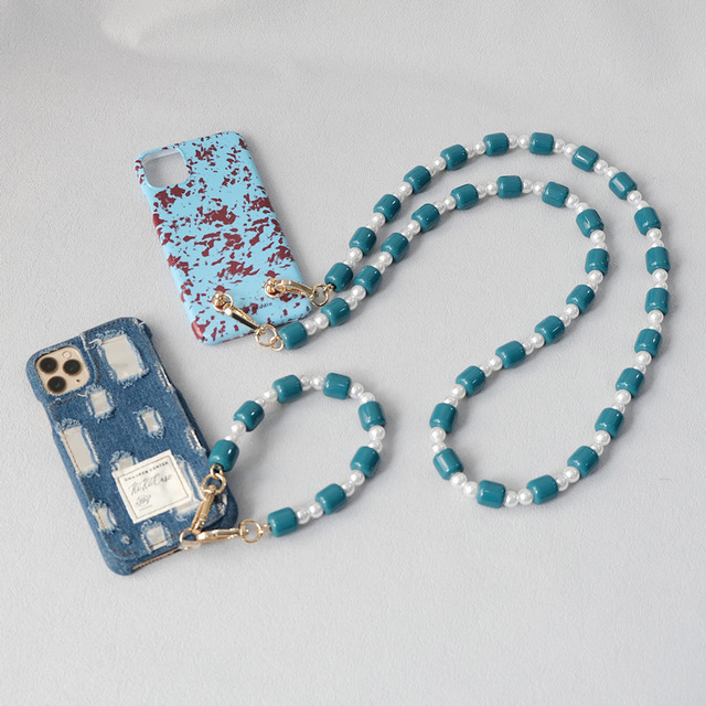 Blue Acrylic Pearl Phone Case Accessories Red Mobile Phone Shoulder Strap Necklaces Beaded Lanyards 33cm 120cm Smartphone Body