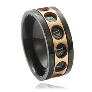 <b>Titanium</b> Steel Rotating Roman Numeral <b>Ring</b> <b>Black</b> Men's Fashion Jewelry Gift 23028 - Product Image 1