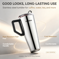 Gobelet isotherme effet miroir en acier inoxydable 304 de qualité alimentaire, double paroi sous vide, isolation thermique 12-24 heures, anti-fuite