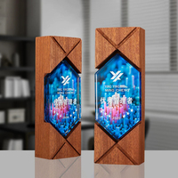 Trophée personnalisé en bois avec base, trophée sportif d'entreprise, plaque colorée, récompenses, logo gravé au laser, certificat, souvenir, cadeau