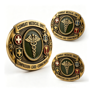 Hebilla de cinturón para unidad médica, emblema de latón chapado en oro, forma irregular, esmalte duro, Compasión, Cuidado, Compromiso - Product Image 2