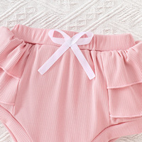 Vêtements de Pâques pour bébés filles, ensemble de tenue printemps-été, adorable combinaison côtelée à volants avec motif de lapin de dessin animé et culotte bouffante avec bandeau à nœud