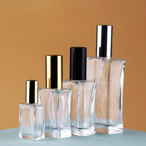 Bouteille de parfum de luxe en verre recyclé de haute qualité, 15ml 30ml 45ml 100ml 4oz, corps carré, brume fine
