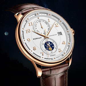 Relojes Mecánicos de Diseño para Hombre BORMAN, Creativos con Doble Esfera y Correa de Cuero y Acero Inoxidable - Product Image 2