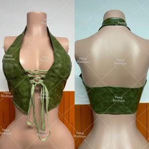 Peeqi Summer 2025 New PU <strong>Leather</strong> <strong>Tops</strong> Women Hollow Out Bandage Sleeveless Backless <strong>Halter</strong> <strong>Tops</strong> Slim Sexy Crop <strong>Top</strong> Women - Product Image 3
