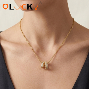 LUCKYJIU Produttore di Gioielli Personalizzati, Collana con Ciondolo Impermeabile Placcato Oro 18k, Perline Distanziatrici a Forma di Pallone da Basket e Strass Geometrici - Product Image 3