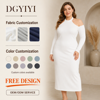 Robe midi pour femme en tricot de coton et élasthanne opaque 320 GSM, grande taille, coupe droite, col halter, manches longues, été, logo personnalisé OEM