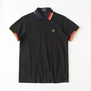 Polo classique pour hommes en coton avec col double bordé, broderie lauriers, style décontracté quotidien, inspiré de Fred Perry, vente en gros - Product Image 3