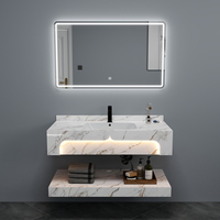 Vasque double moderne de qualité hôtelière, vasque murale rectangulaire en plaque de roche, miroir intelligent en marbre, meuble-lavabo de salle de bain pour villas et chambres