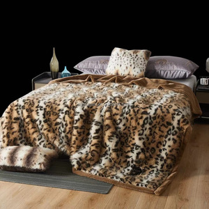 Luxury <strong>Snow</strong> Leopard Fancy Faux Fur <strong>Blanket</strong> Throw Living Room - Product Image 1