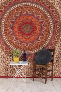 Mandala Bohemian Psychedelic <b>Floral</b> Kerala Tapestry | Indian Handicraft <b>Bedspread</b> Wall Hanging Tapestry 54x84 Inches - Product Image 4